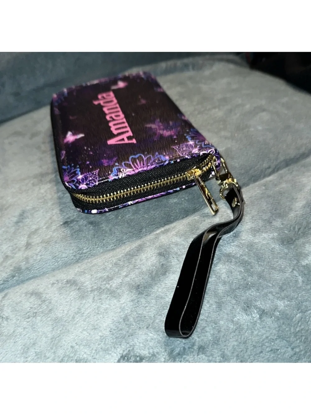 Amanda zippered clutch/Wristlet long Wallet - Black with Pink Accent New